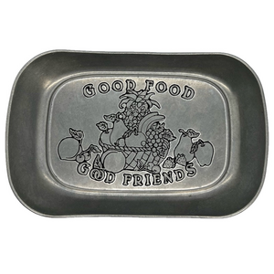 Vintage Wilton Armetale collectible "Good Food Good Friends". Pewter Bread Tray